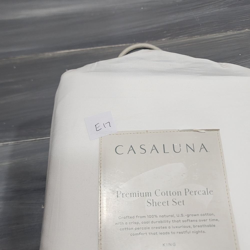 Casaluna King Premium Cotton Percale Sheet Set 400 TC White 4pc New - Picture 7 of 7